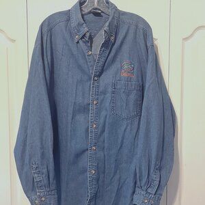 True fan Men's Large Denim Florida Gators Embroidered Long Sleeve Button Up St